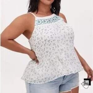 Torrid Ditsy Floral Crinkled Chiffon Relaxed Cami Top 2X Women Blue White